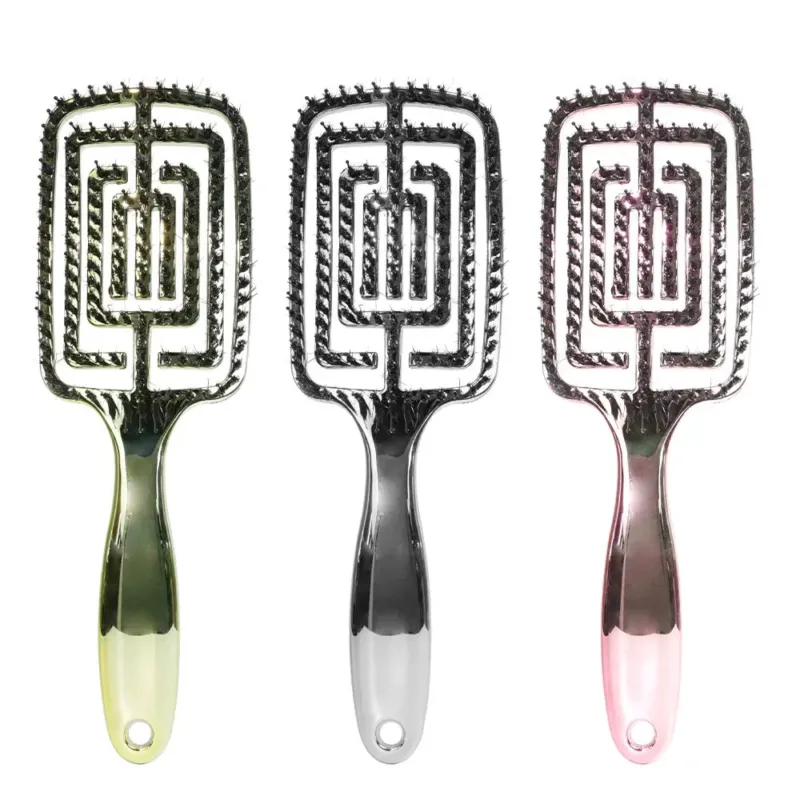 Volumenhårbørste med huldesign - Guld, sølv, pink